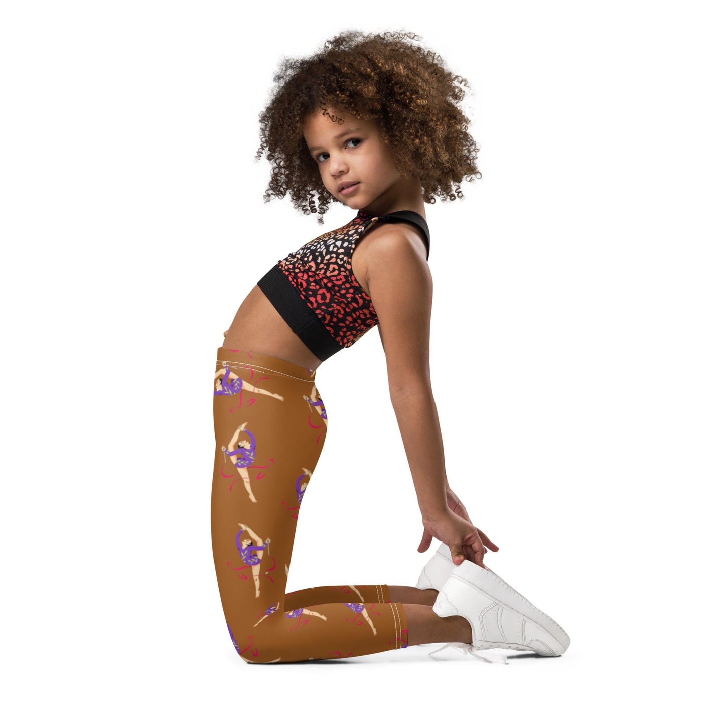 Legging pour petite fille – Caramel – Doux, extensible, toutes saisons – Motif Gymnaste Danseuse
