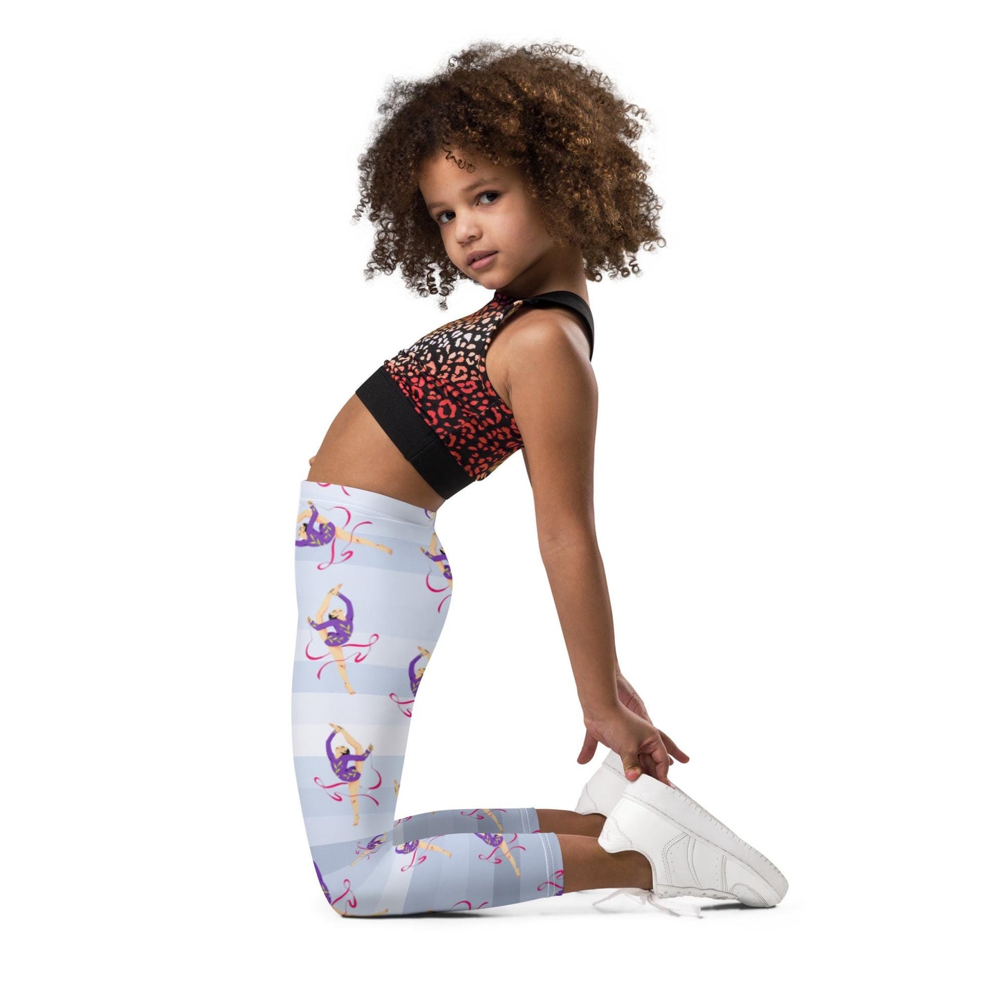 Legging pour petite fille – Dégradé Bleu Clair – Doux, extensible, toutes saisons – Motif Gymnaste Danseuse