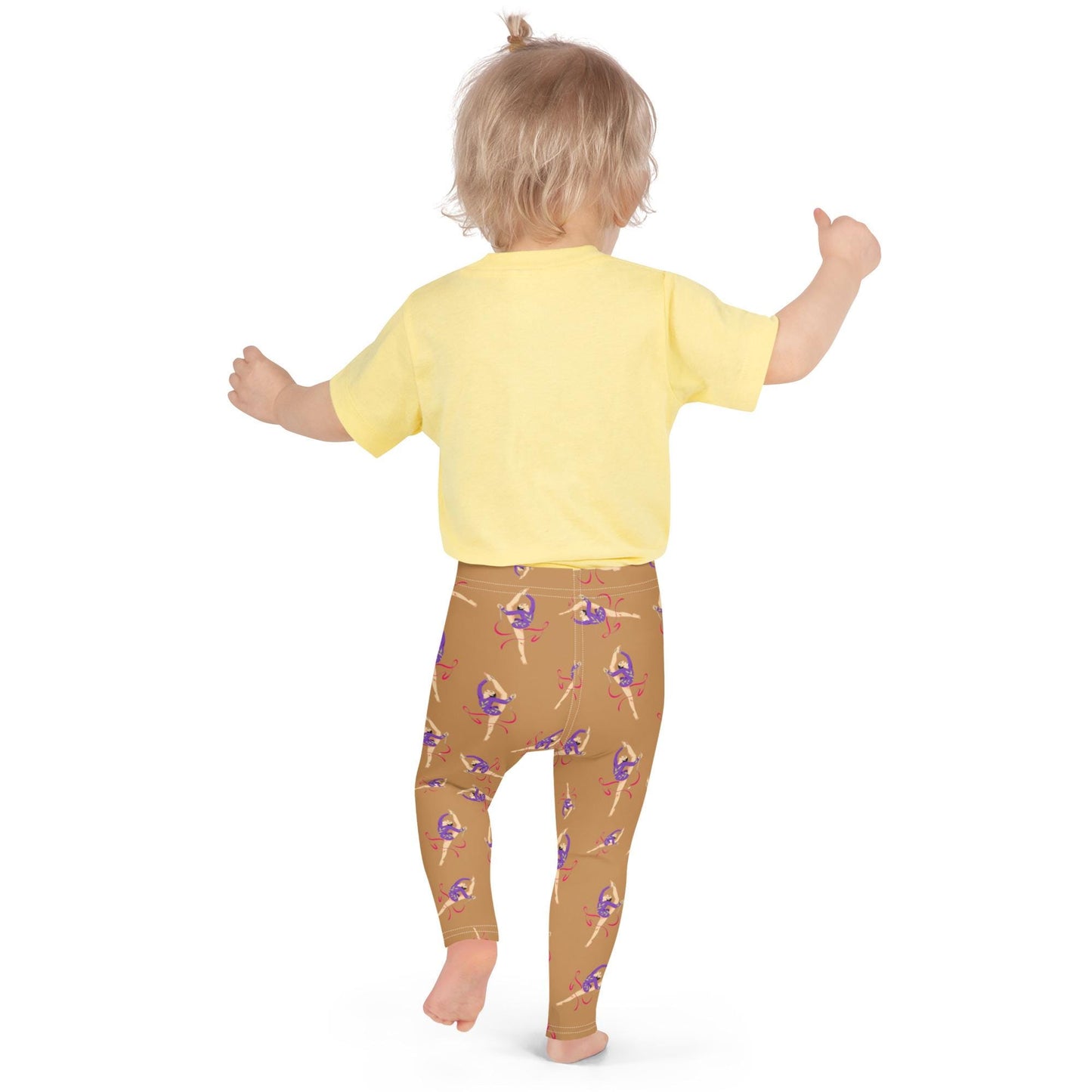 Legging pour petite fille – Camel – Doux, extensible, toutes saisons – Motif Gymnaste Danseuse