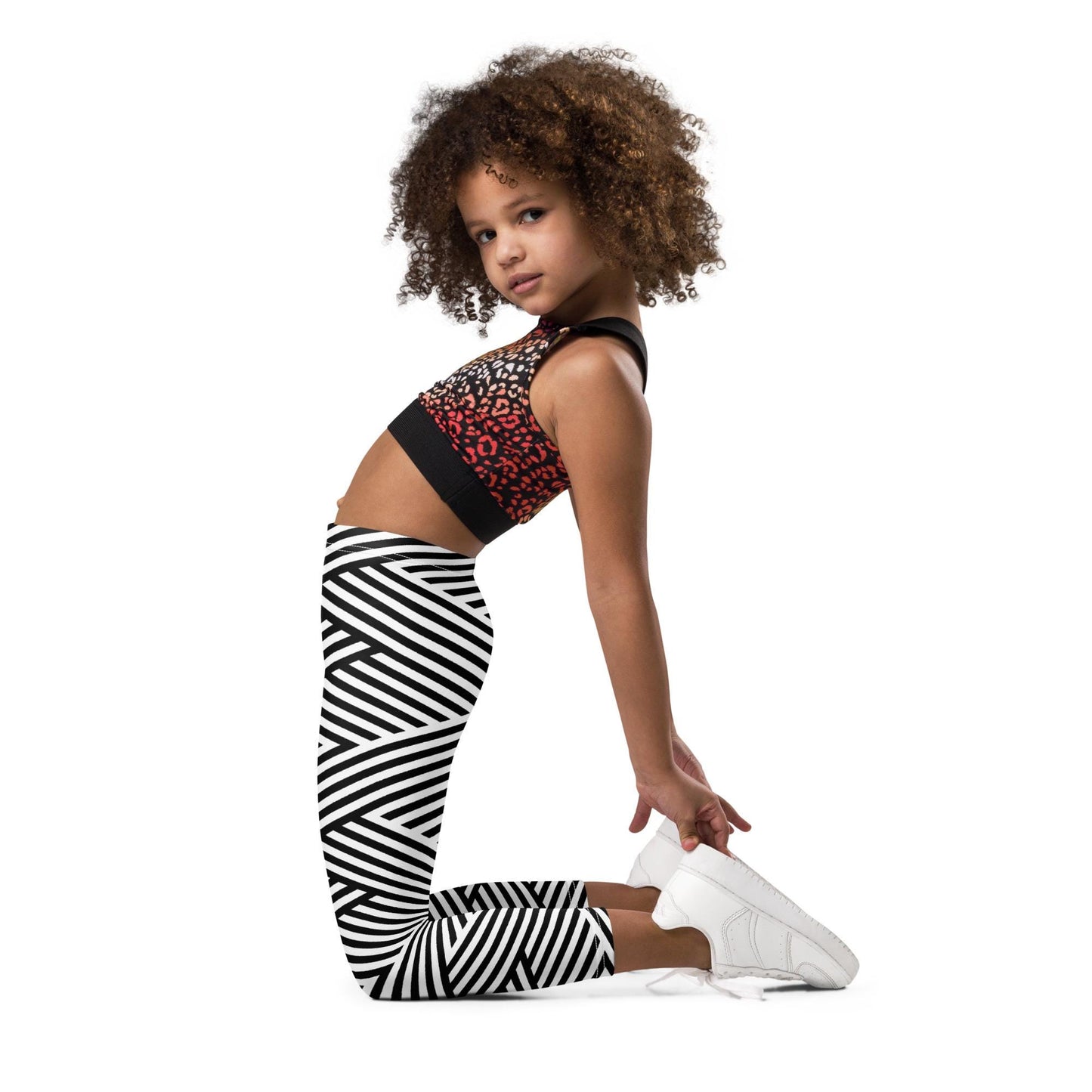 Legging pour petite fille – Blanc & Noir à rayures – Doux, extensible, toutes saisons – Graphique