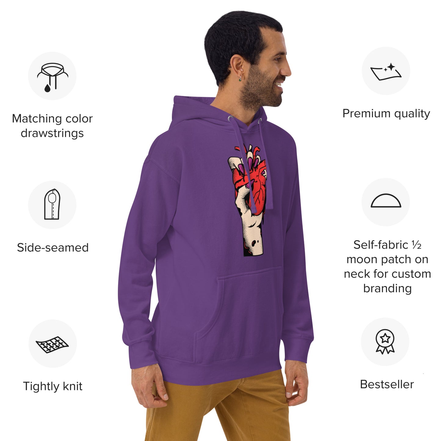 Sweat à capuche pour homme – 100% coton, doux et confortable – Coeur Déjà Pris, Rouge