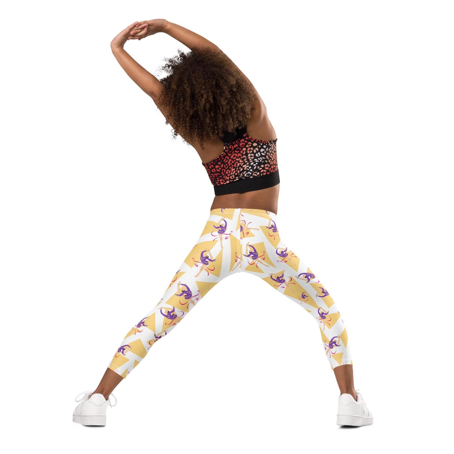 Legging pour petite fille – Blanc & Jaune – Doux, extensible, toutes saisons – Motif Gymnaste Danseuse