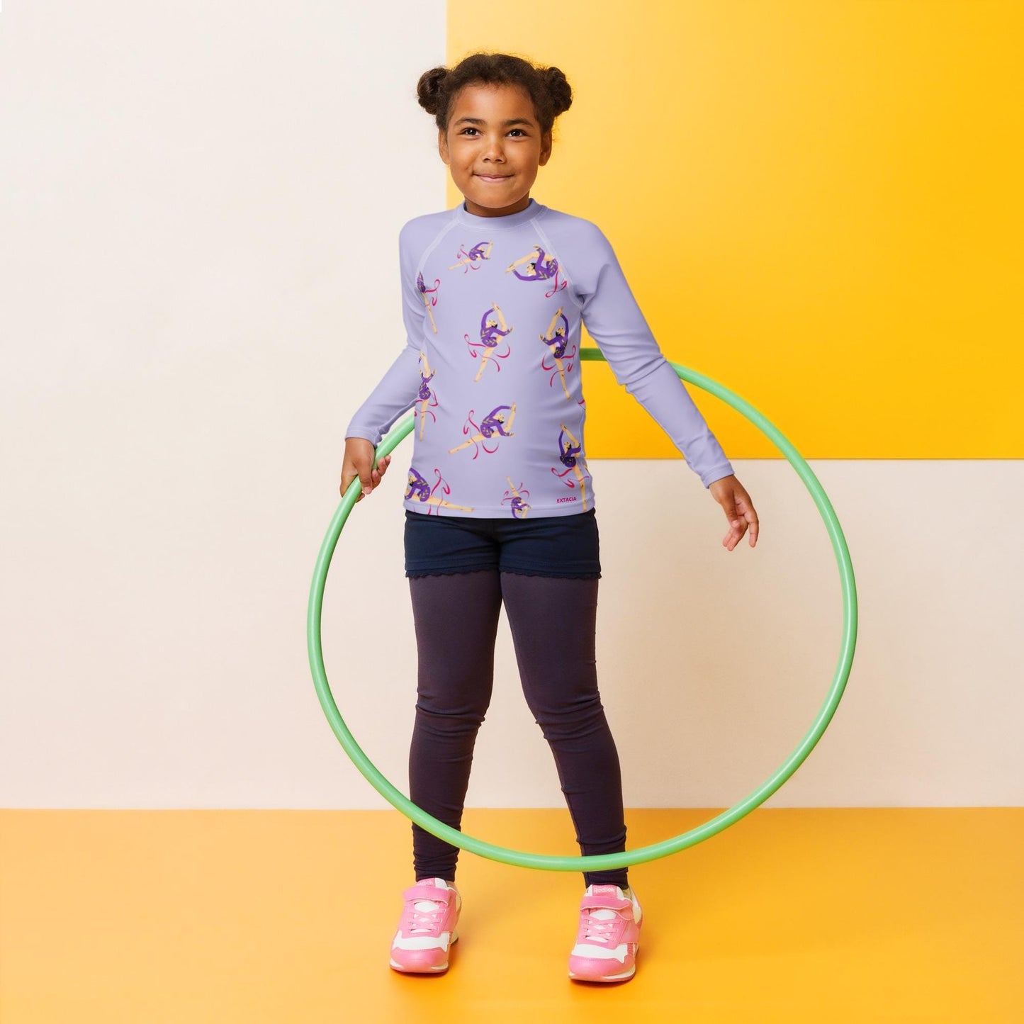 Rash guard pour petite fille – Lila – Compression légère, séchage rapide – Motif Gymnaste Danseuse