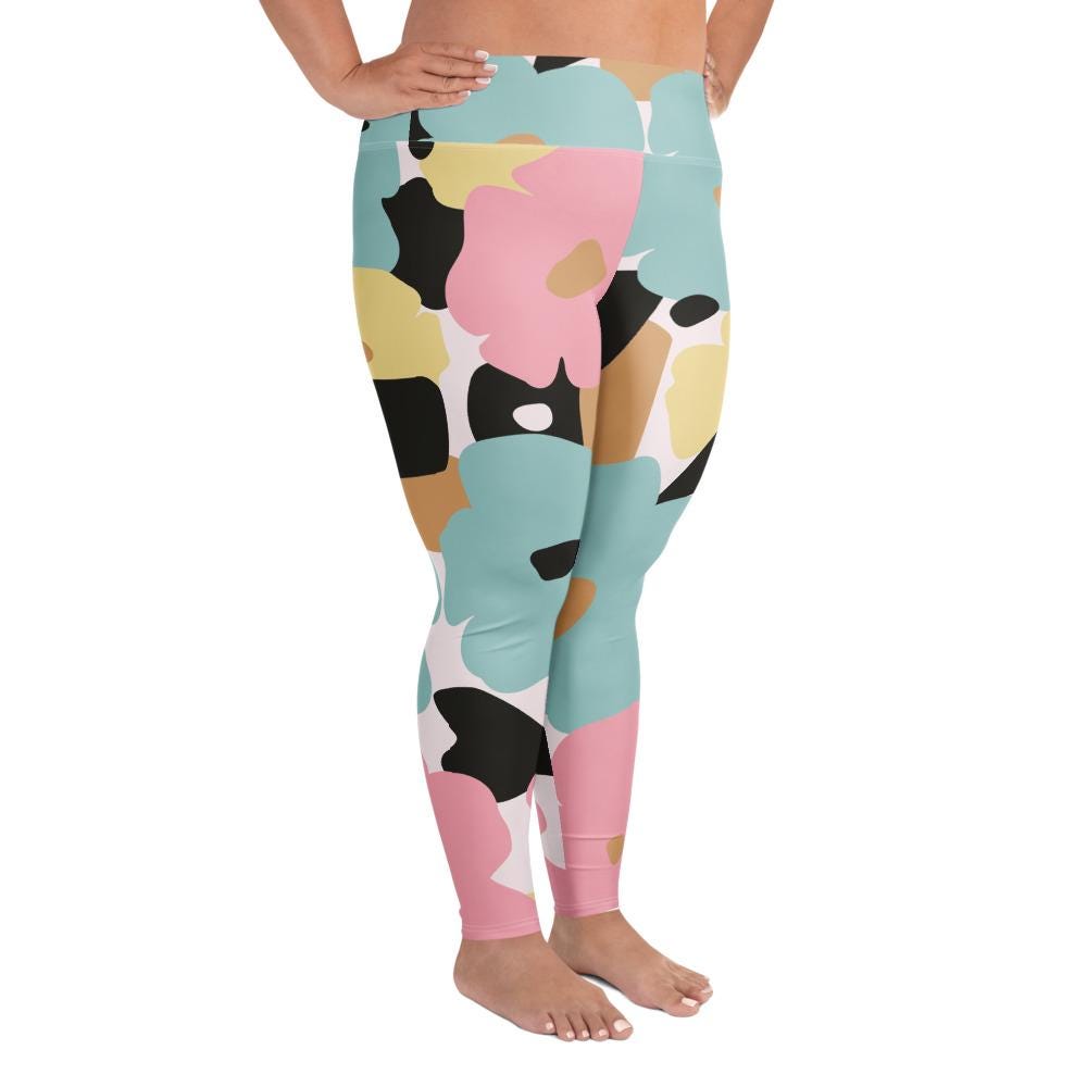 Legging grande taille pour femme – Fleuri, Pastel – Stretch, taille haute, séchage rapide