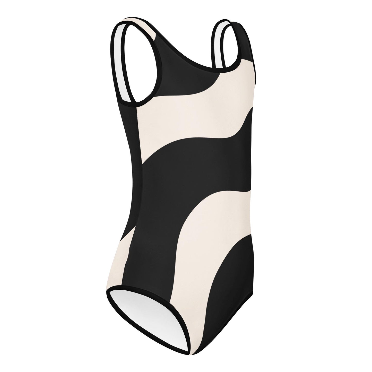 Maillot de bain 1 pièce pour petite fille – Beige & Noir – Confort, maintien & séchage rapide – Graphique