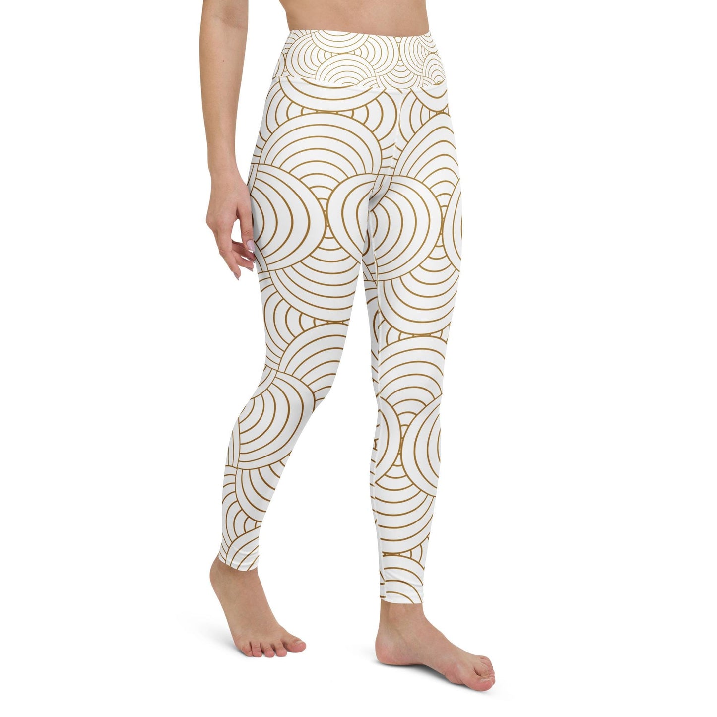 Legging de yoga pour femme – Blanc & Or – Stretch, taille haute, séchage rapide – Graphique Minimaliste