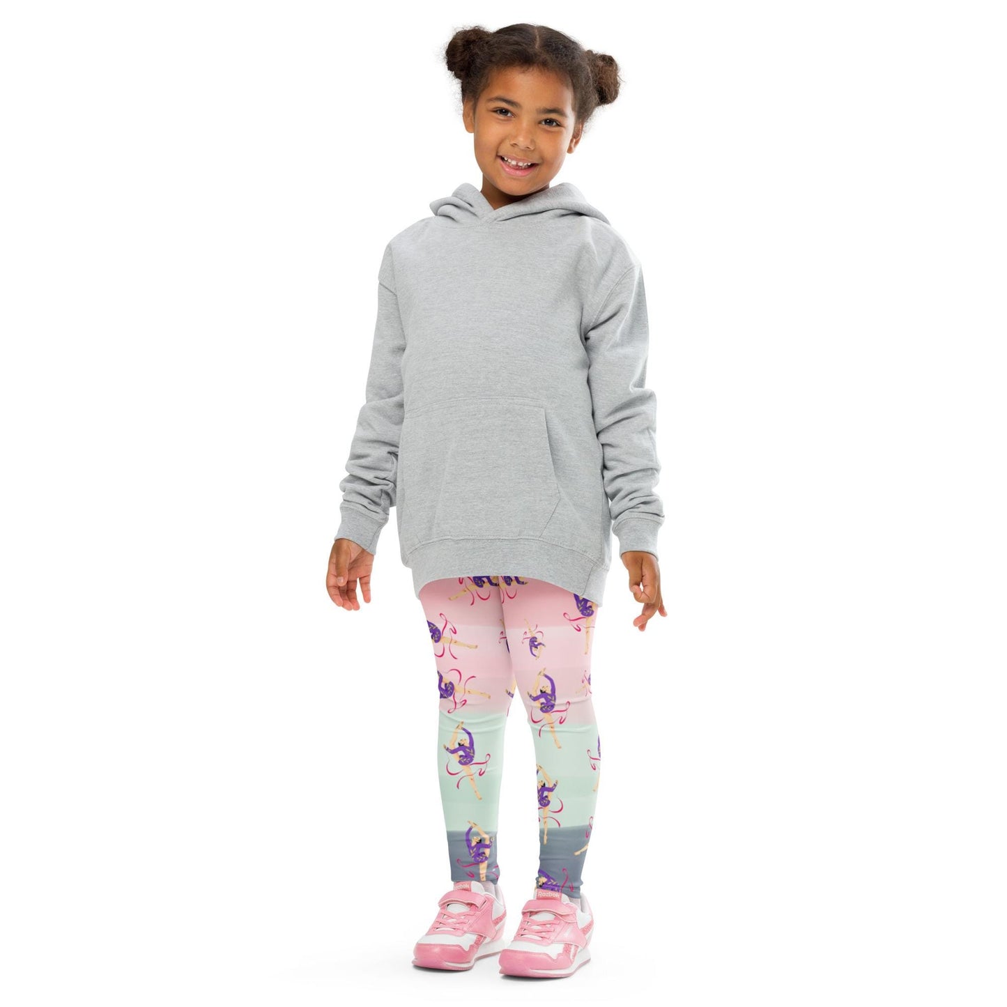 Legging pour petite fille – Dégragé Rose Kaki – Doux, extensible, toutes saisons – Motif Gymnaste Danseuse