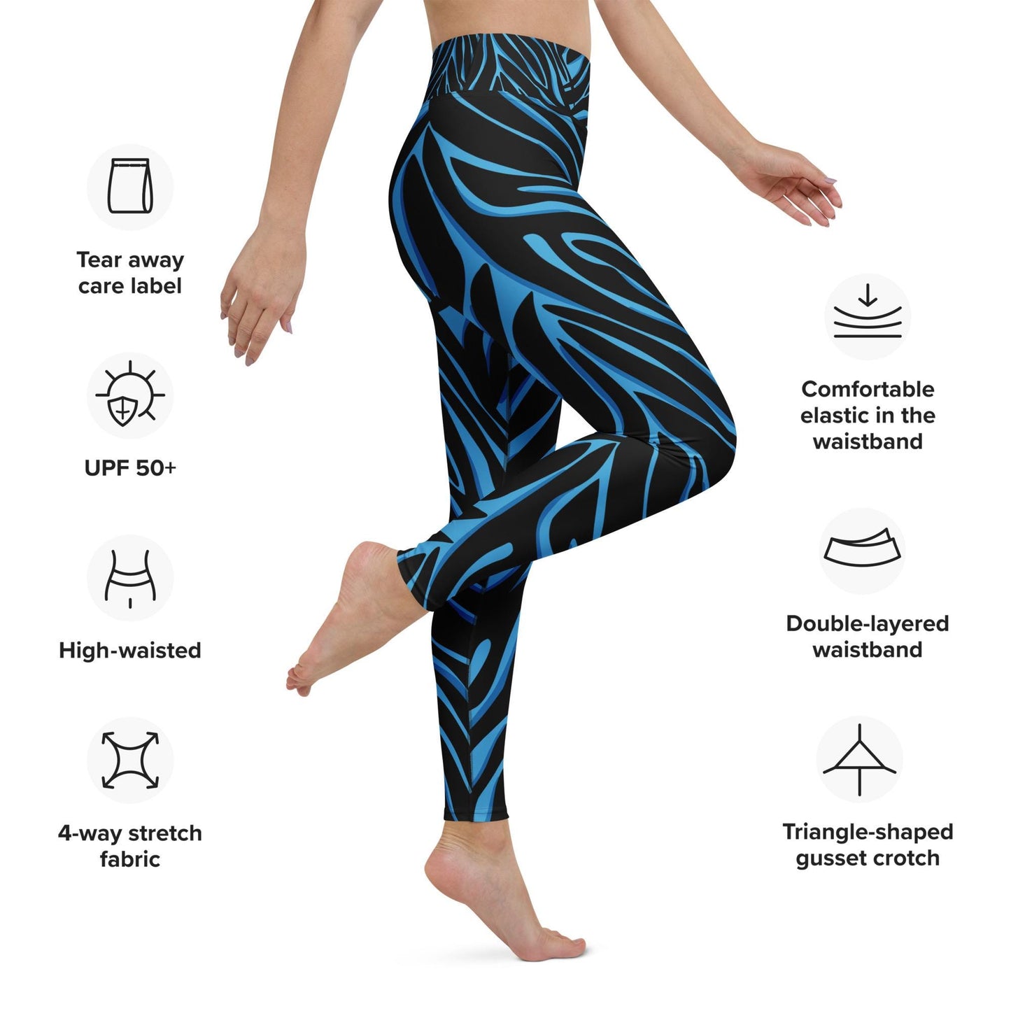 Legging de yoga pour femme – Bleu & Noir – Stretch, taille haute, séchage rapide – Imprimé Animal