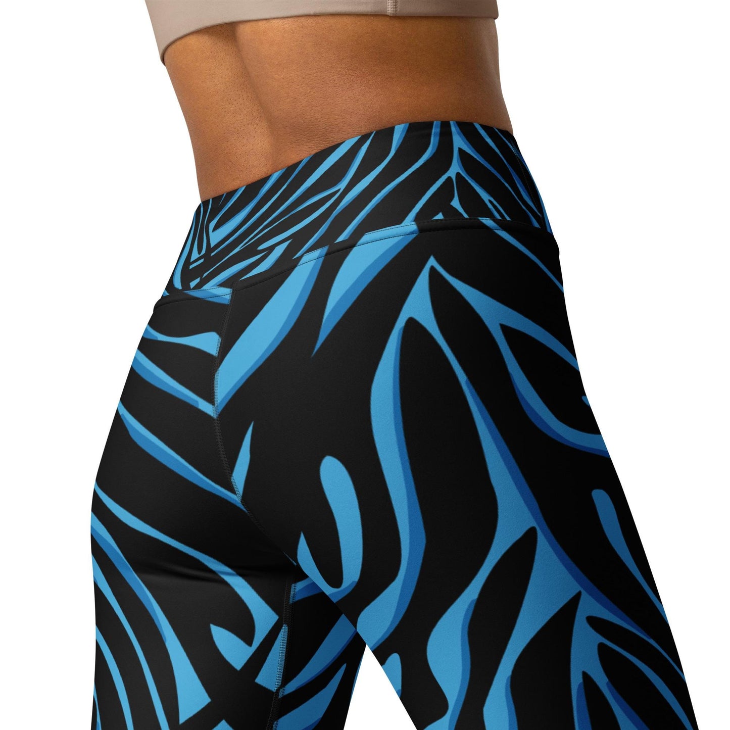 Legging de yoga pour femme – Bleu & Noir – Stretch, taille haute, séchage rapide – Imprimé Animal