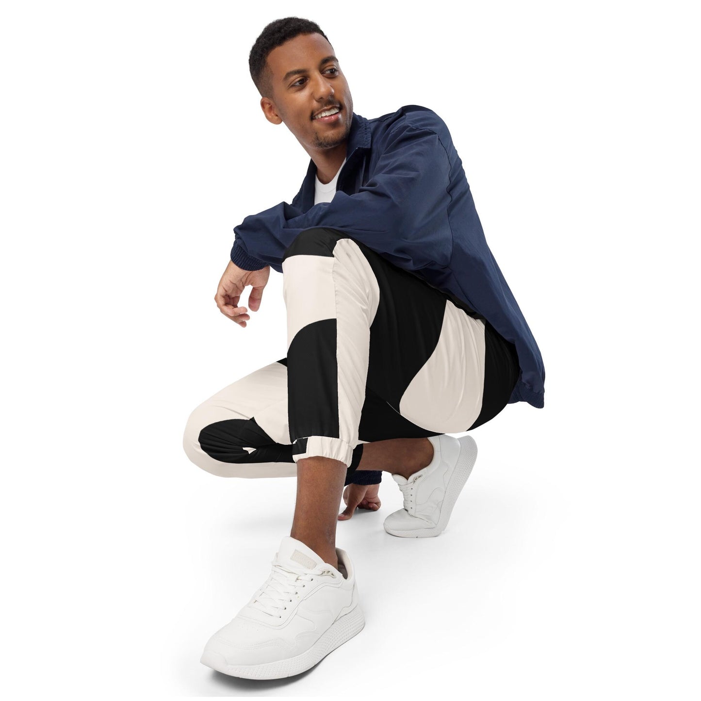 Pantalon de survêtement pour homme – Beige & Noir – Coupe confortable, motif graphique - Minimaliste