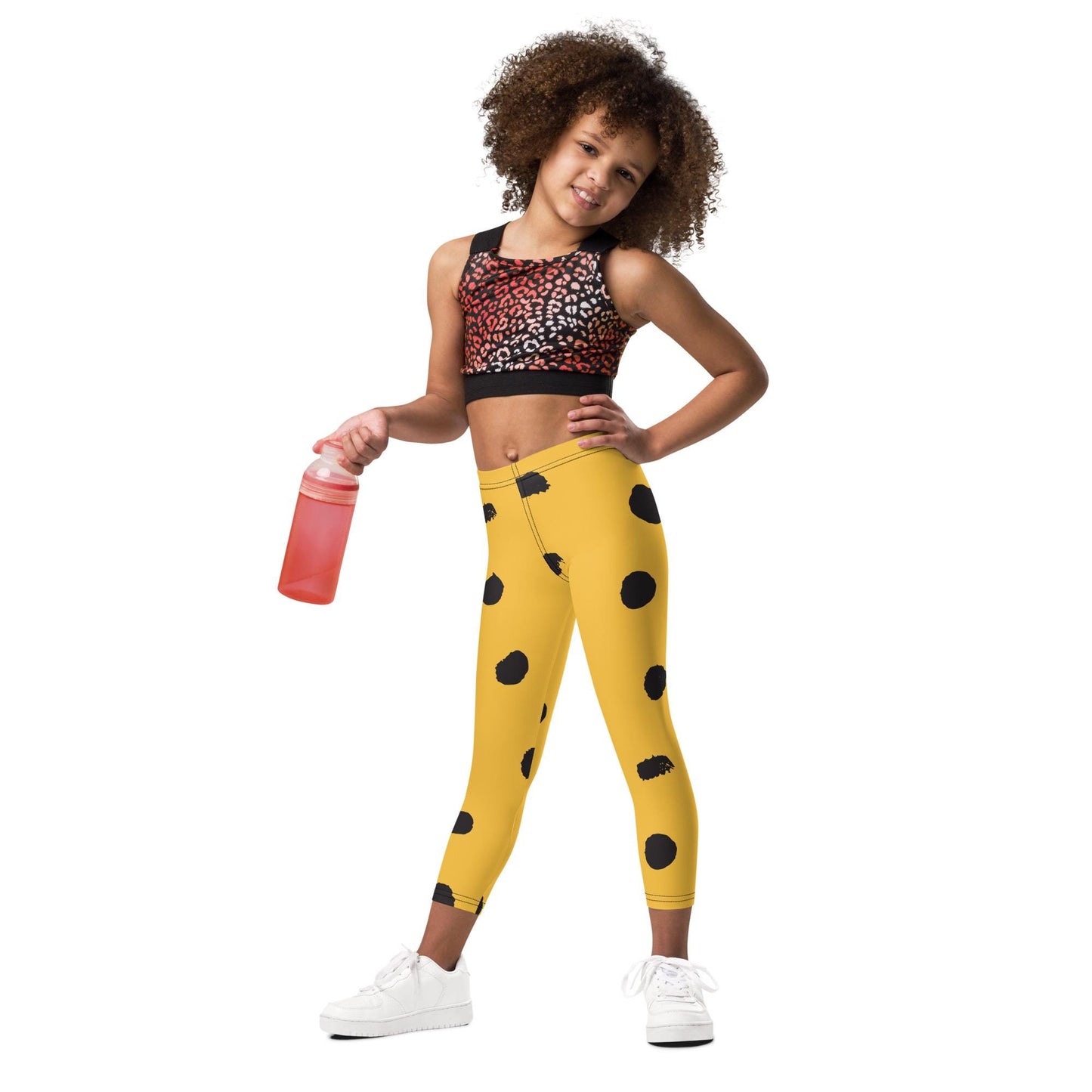 Legging pour petite fille – Jaune & Noir – Doux, extensible, toutes saisons – Motif Gymnaste Danseuse