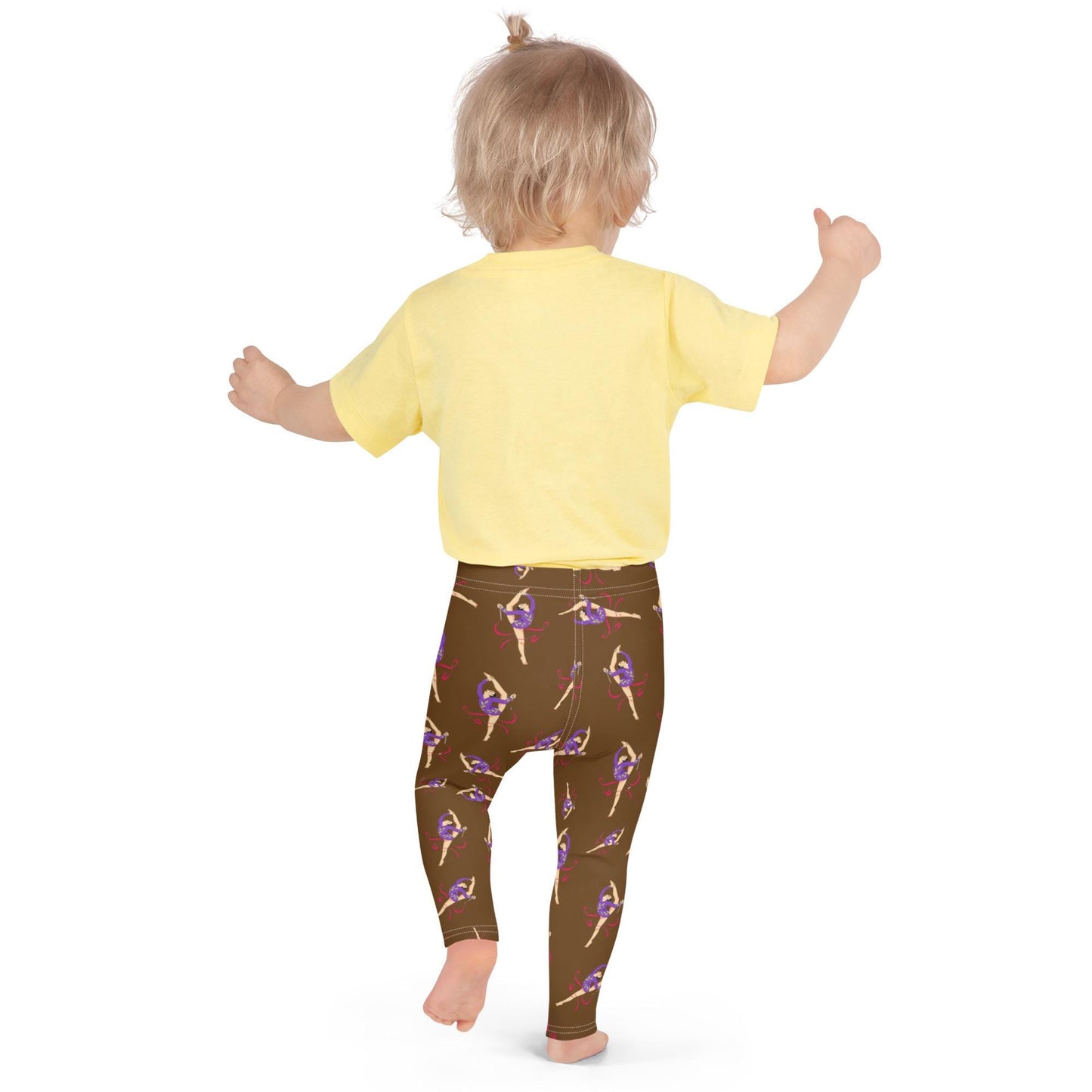 Legging pour petite fille – Marron – Doux, extensible, toutes saisons – Motif Gymnaste Danseuse