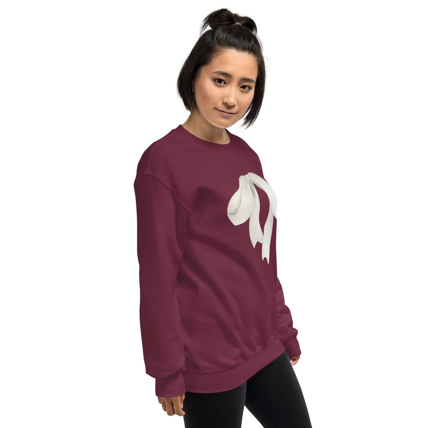 Sweat à col rond pour femme – mélange coton/polyester – motif imprimé "Petit Noeud" Minimaliste