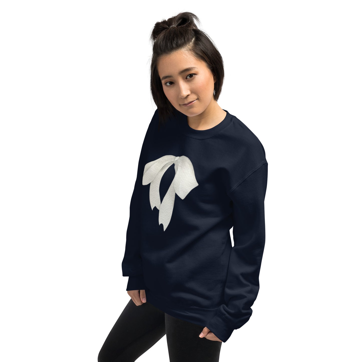 Sweat à col rond pour femme – mélange coton/polyester – motif imprimé "Petit Noeud" Minimaliste