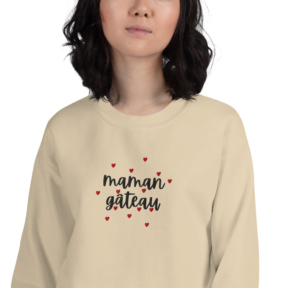 Sweat à col rond pour femme – mélange coton/polyester –  motif brodé "Maman Gâteau"
