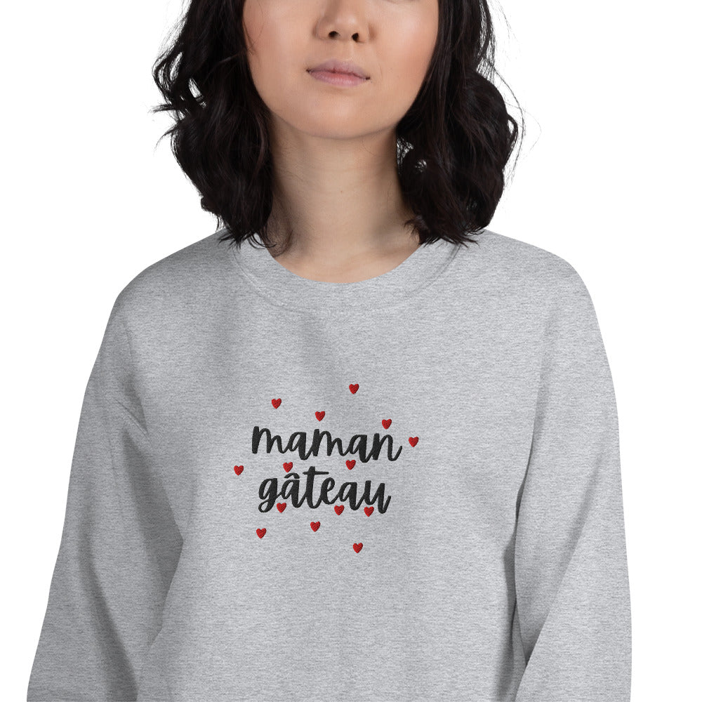 Sweat à col rond pour femme – mélange coton/polyester –  motif brodé "Maman Gâteau"