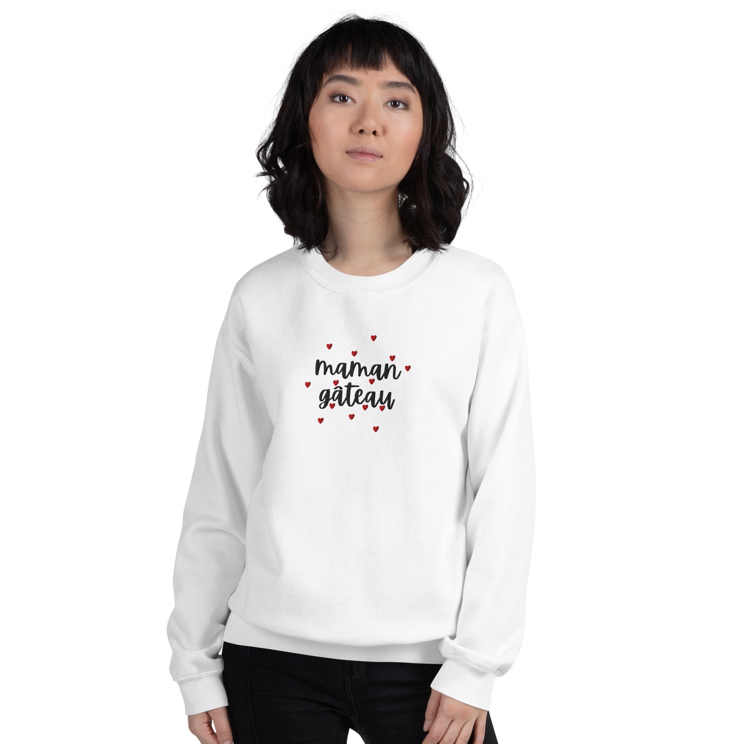 Sweat à col rond pour femme – mélange coton/polyester –  motif brodé "Maman Gâteau"