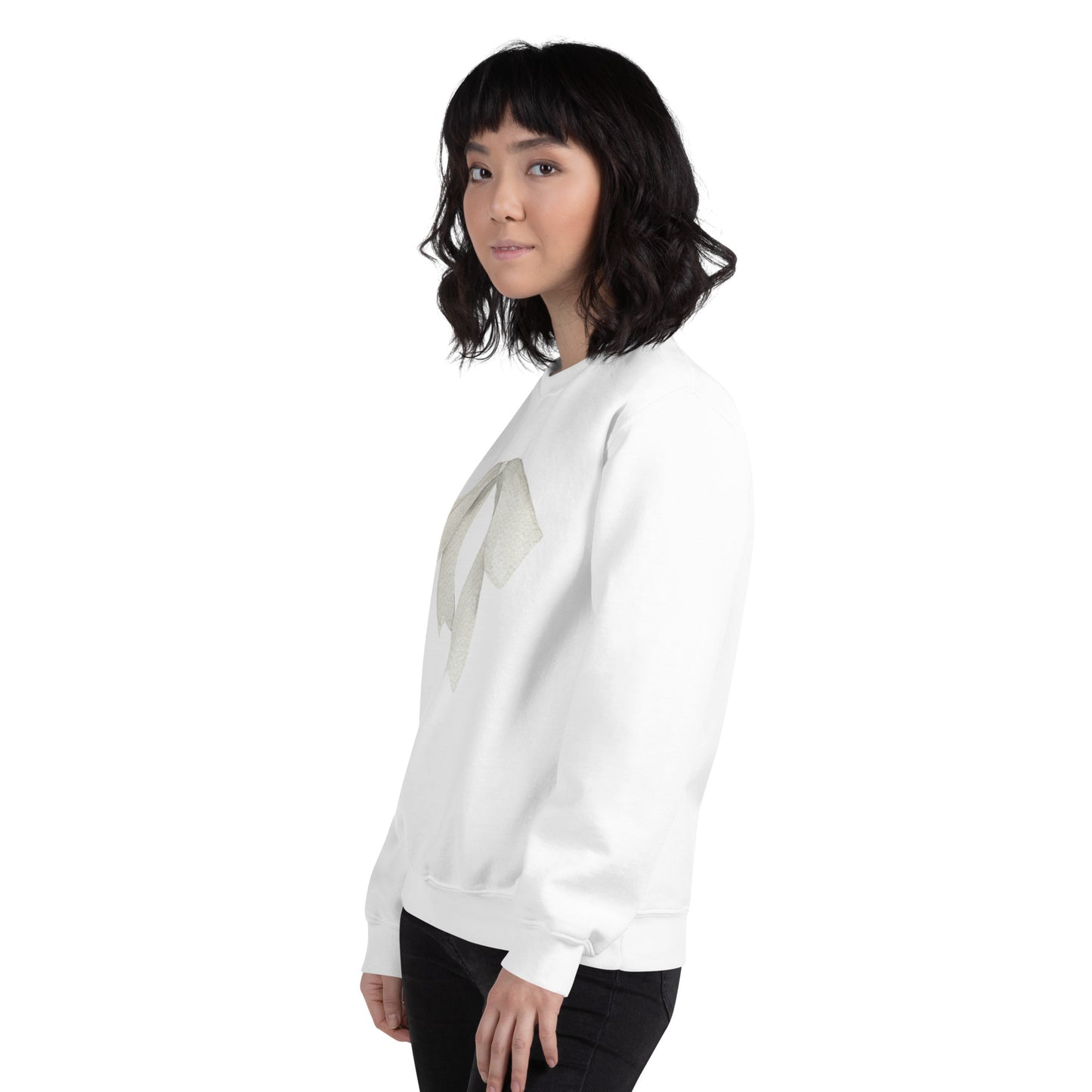 Sweat à col rond pour femme – mélange coton/polyester – motif imprimé "Petit Noeud" Minimaliste