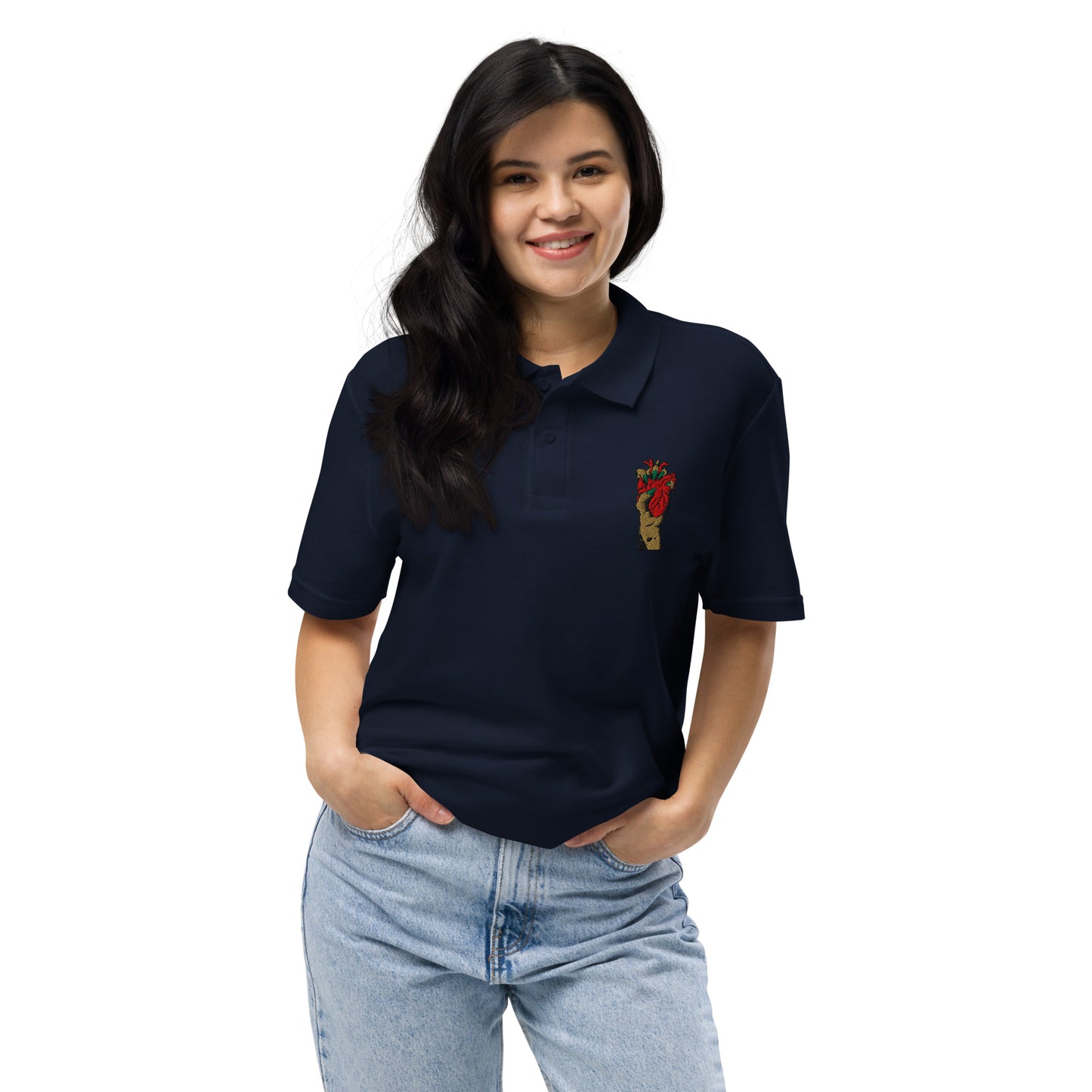 Polo pour femme à manches courtes – 100% coton piqué, motif brodé "Coeur Déjà Pris"