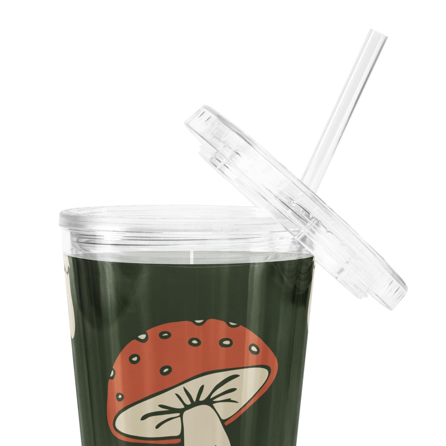 Gobelet en plastique transparent – Réutilisable, sans BPA -  590 ml (16 oz) – Cadeau personnalisé original - Design Minimaliste Champignon