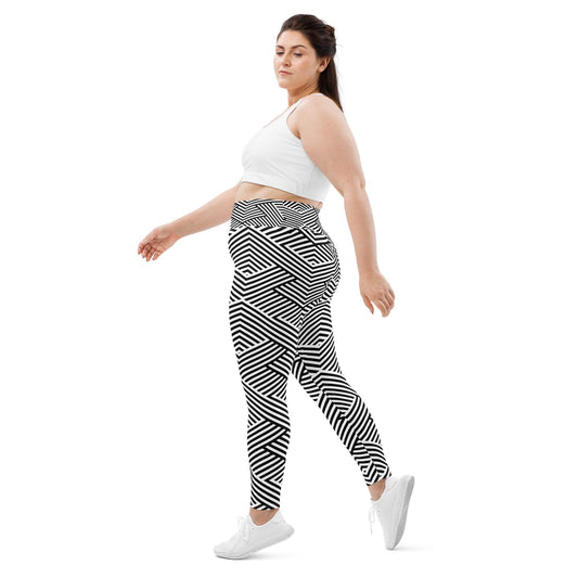 Legging grande taille pour femme – Blanc & Noir – Stretch, taille haute, séchage rapide - Graphique