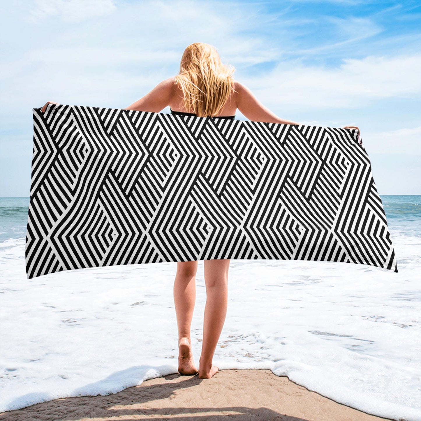Serviette de Bain en Coton – Serviette de plage - Douce, Absorbante et Compacte - Voyage, Sport, Piscine surf - Design Minimaliste Graphique