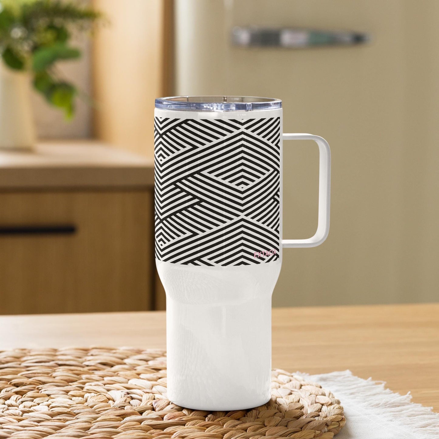 Mug Isotherme Inox - Mug de Voyage Isotherme en Acier Inoxydable avec Anse Design Artistique Féminins Calligraphie - THERMOS gobelet Étanche