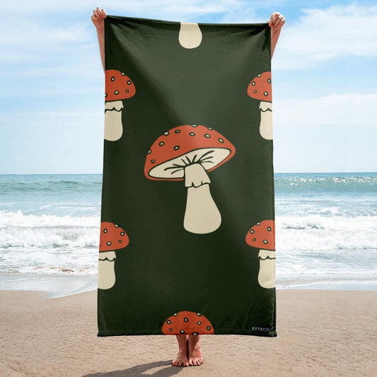 Serviette de Bain en Coton – Serviette de plage - Douce, Absorbante et Compacte, Voyage, Sport, Piscine surf, Design minimaliste champignons