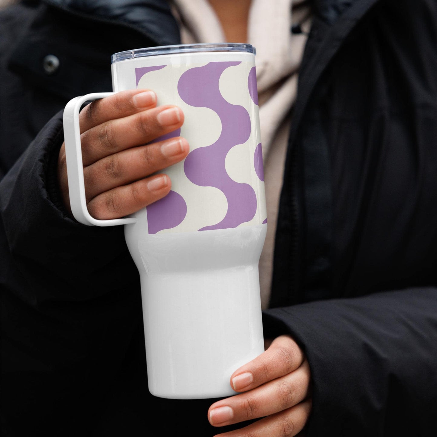 Mug Isotherme Inox - Mug de Voyage Isotherme en Acier Inoxydable avec Anse – Design Graphique - THERMOS, gobelet - Durable, Léger, Étanche