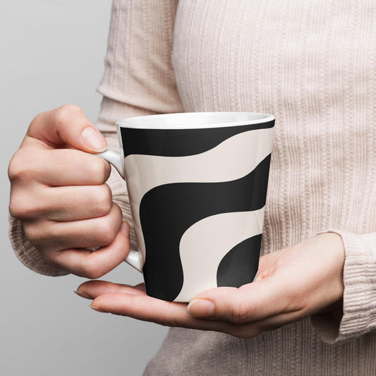 Mug à café en Céramique Blanche - Tasse 12 oz -  Élégante, Ergonomique – Bureau, Cuisine, Maison, Cadeau - Design Graphique Minimaliste