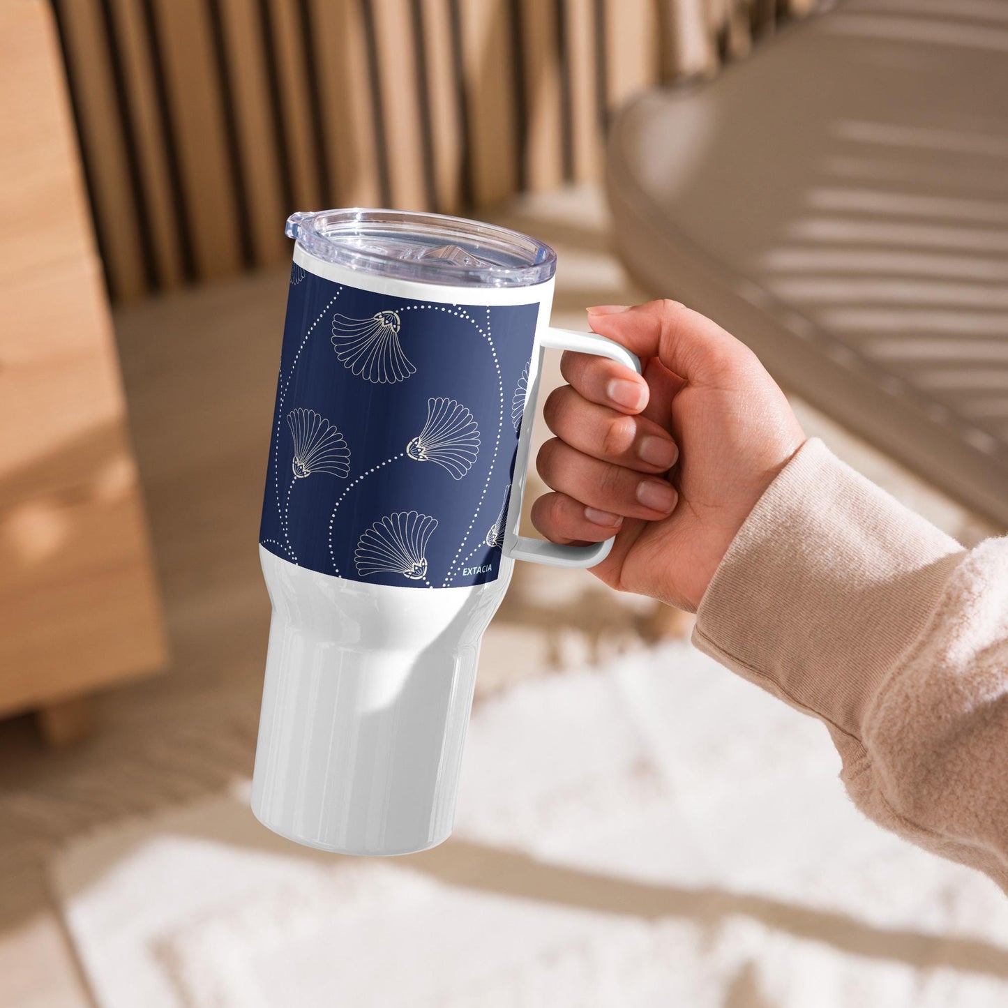 Mug Isotherme Inox - Mug de Voyage Isotherme en Acier Inoxydable avec Anse – Design Florale - THERMOS, gobelet - Durable, Léger, Étanche
