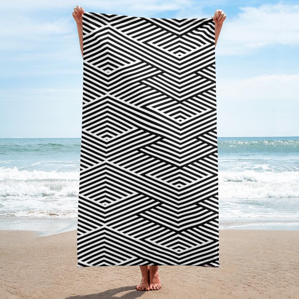 Serviette de Bain en Coton – Serviette de plage - Douce, Absorbante et Compacte - Voyage, Sport, Piscine surf - Design Minimaliste Graphique