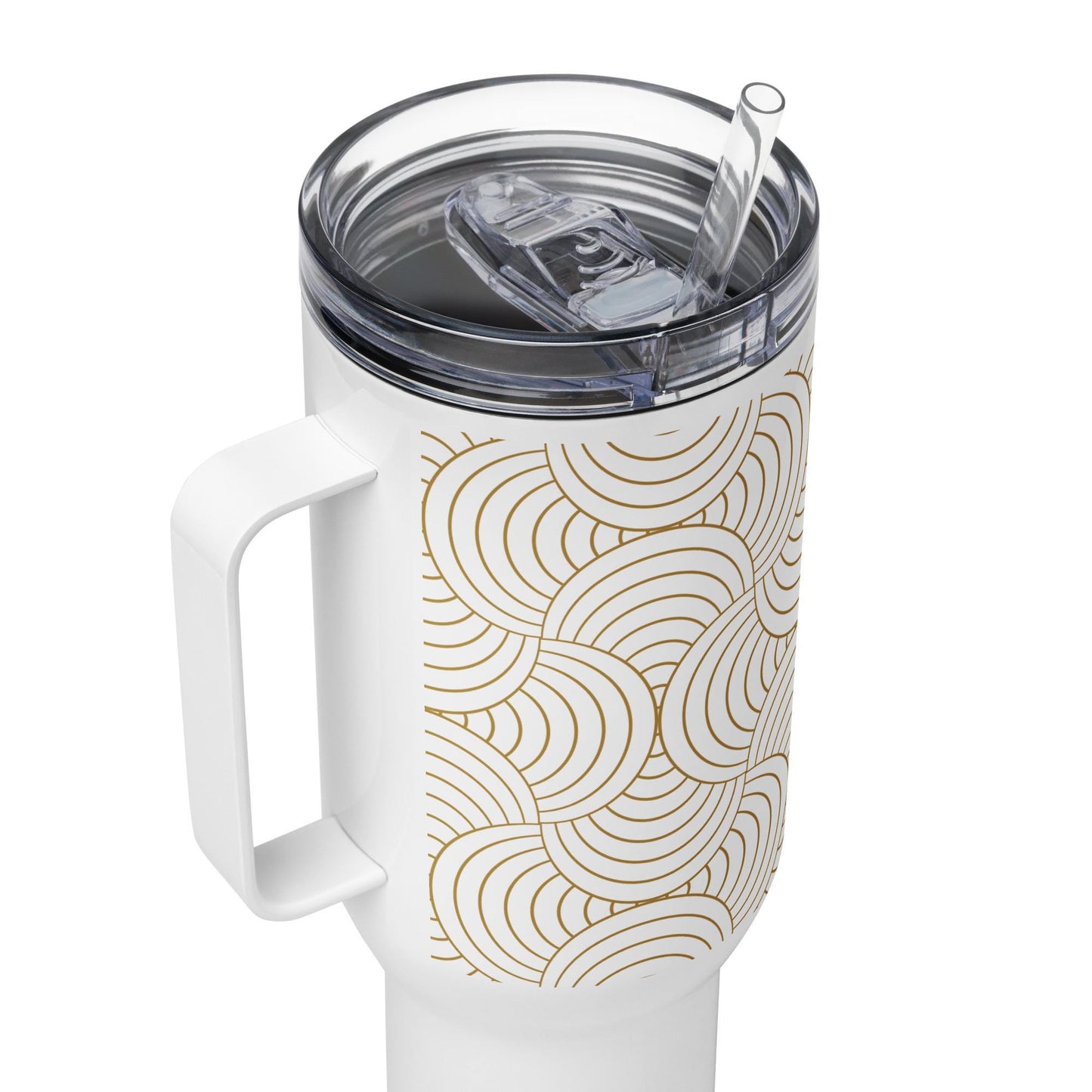 Mug Isotherme Inox - Mug de Voyage Isotherme en Acier Inoxydable avec Anse – Design Graphique - THERMOS, gobelet - Durable, Léger, Étanche