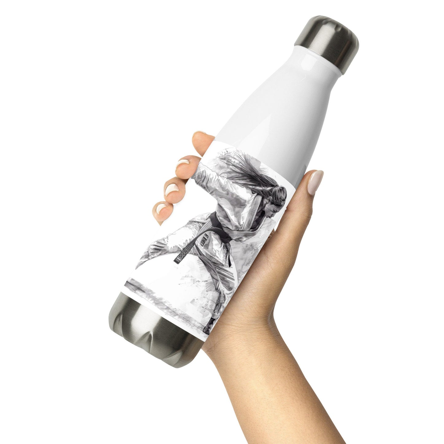 Bouteille en acier inoxydable – vue de profil, prise en main - design arts martiaux