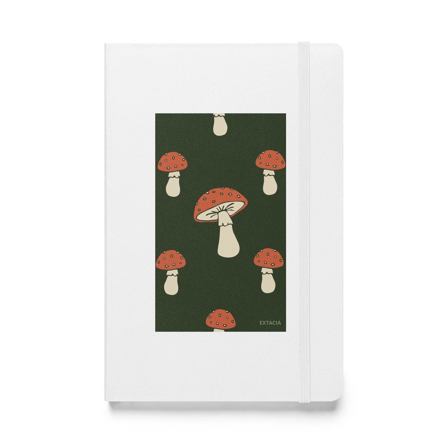 Carnet à couverture rigide vue de face, design minimal - Vert champignon - blanc