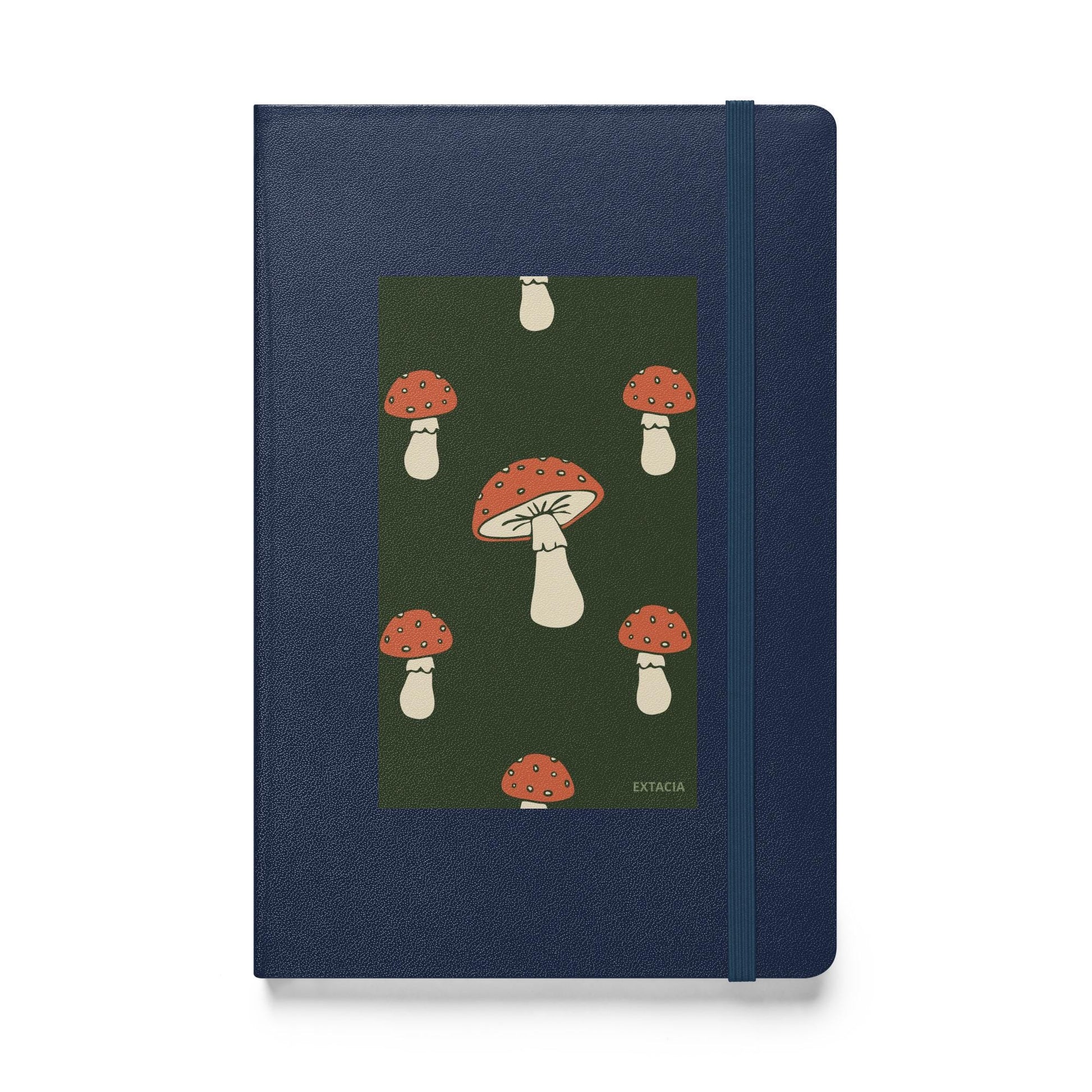 Carnet à couverture rigide vue de face, design minimal - Vert champignon - bleu marine