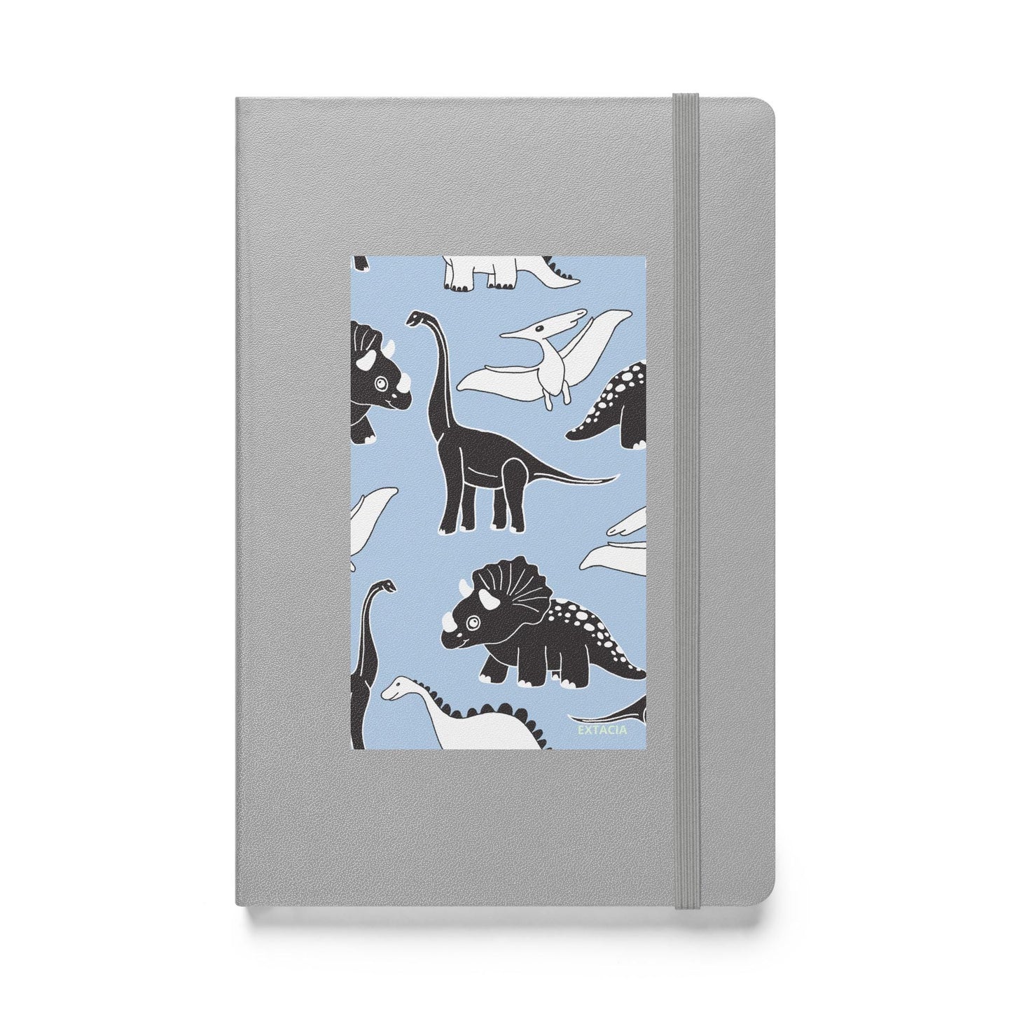 Carnet à couverture rigide vue de face, design minimal - argent - A5 – Bleu dinosaures