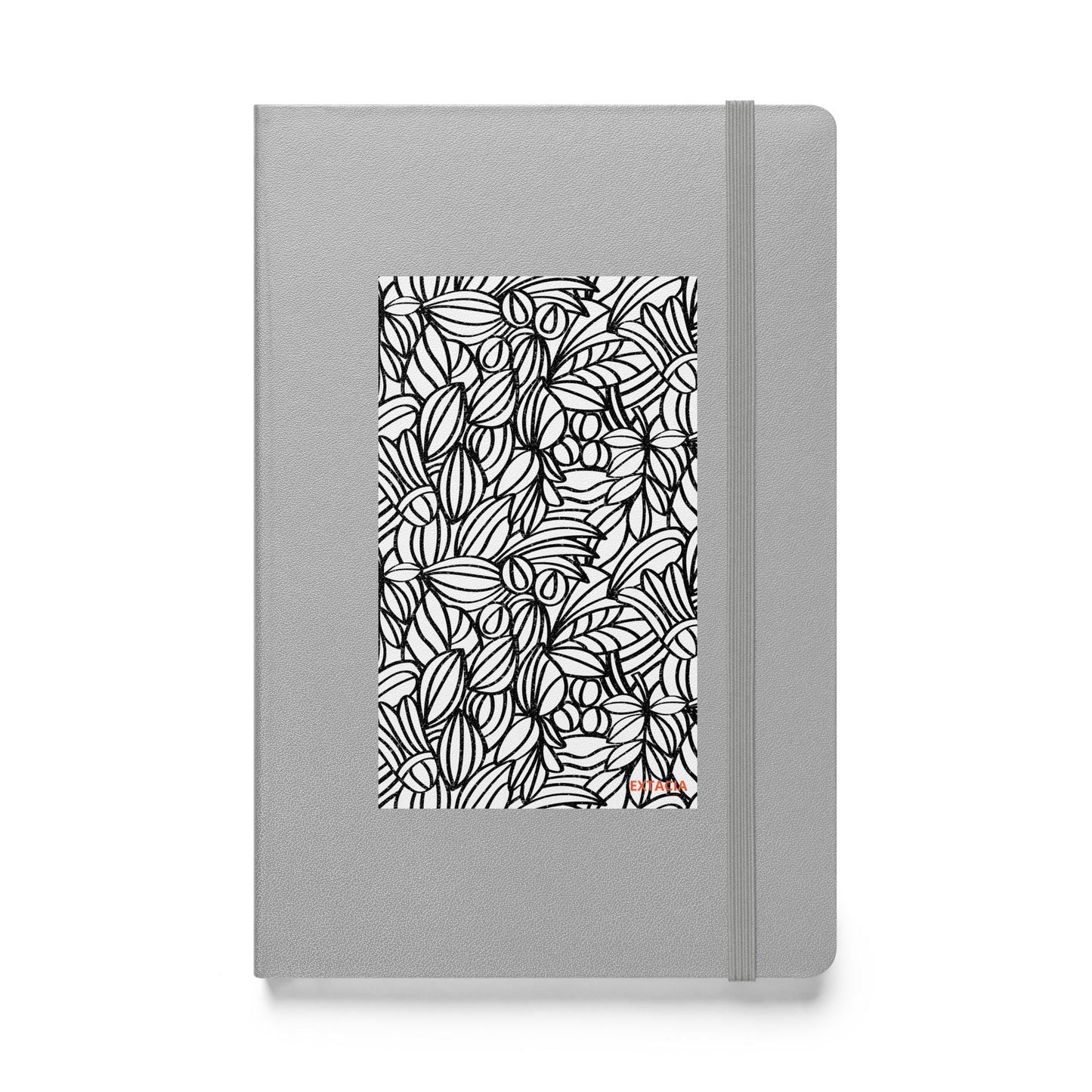Carnet à couverture rigide vue de face, design minimal - argent - A5 – Nature dense - blanc et noir