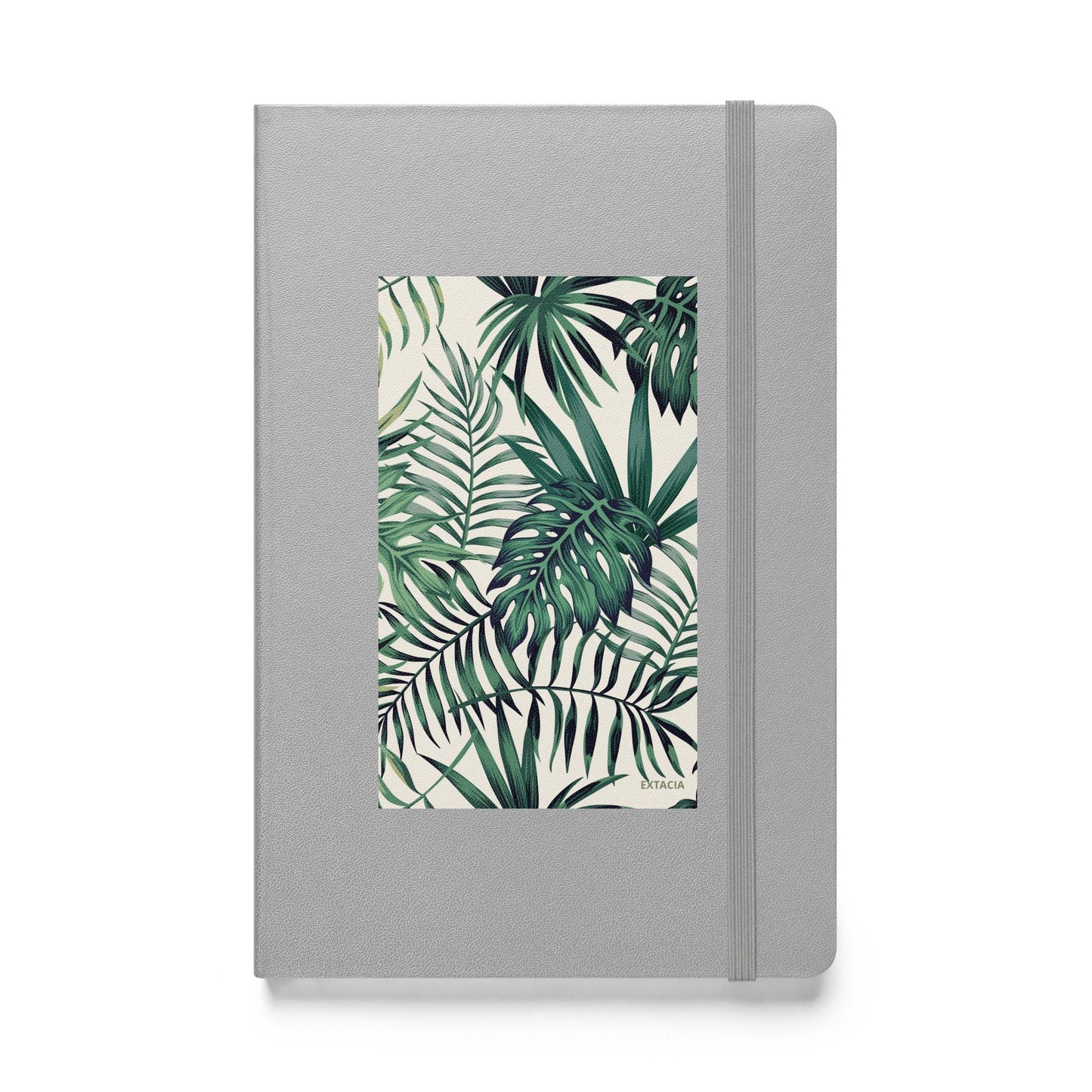 Carnet à couverture rigide vue de face, design minimal - argent - A5 – Nature tropicale - plante