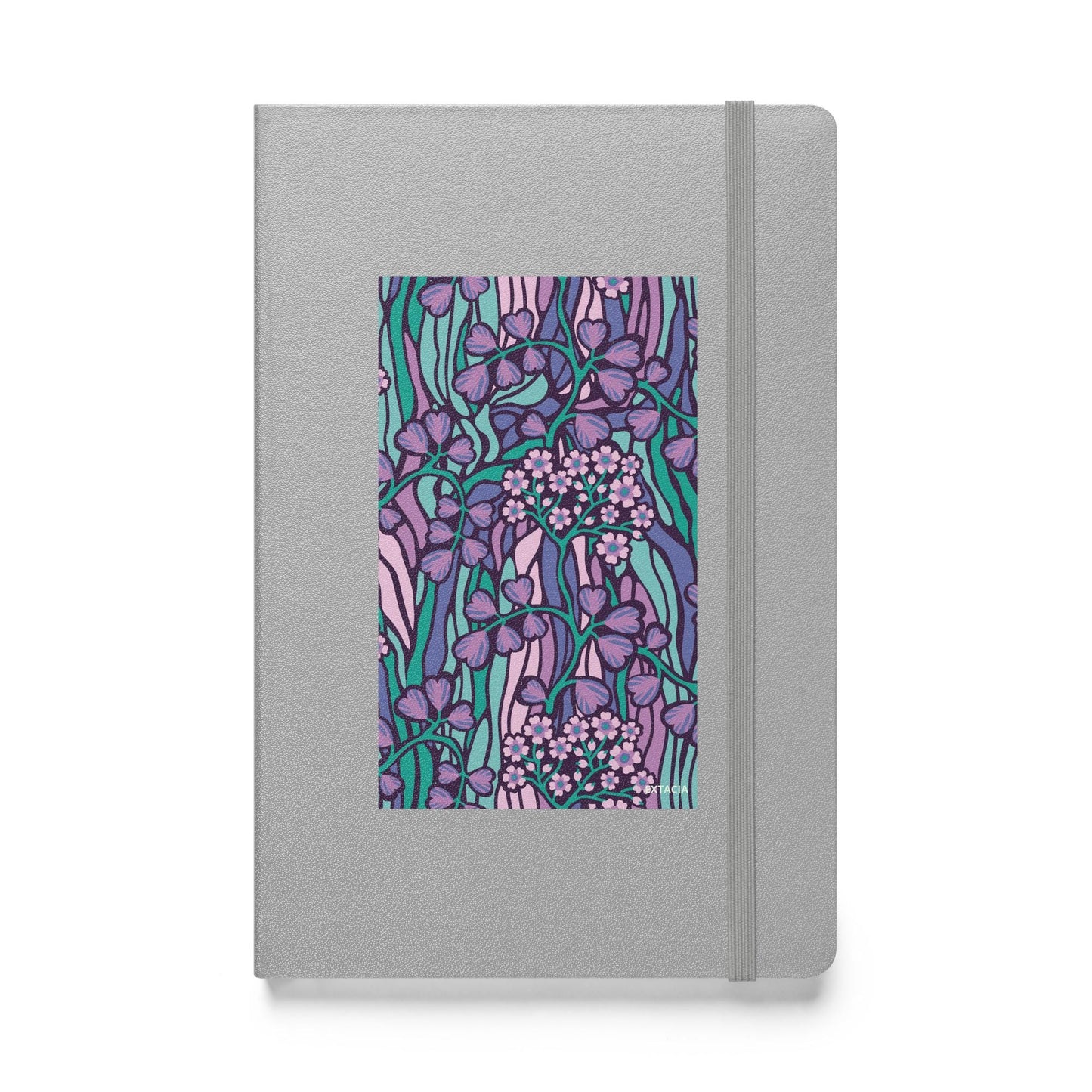 Carnet à couverture rigide vue de face, design minimal - argent - A5 – jardin coloré