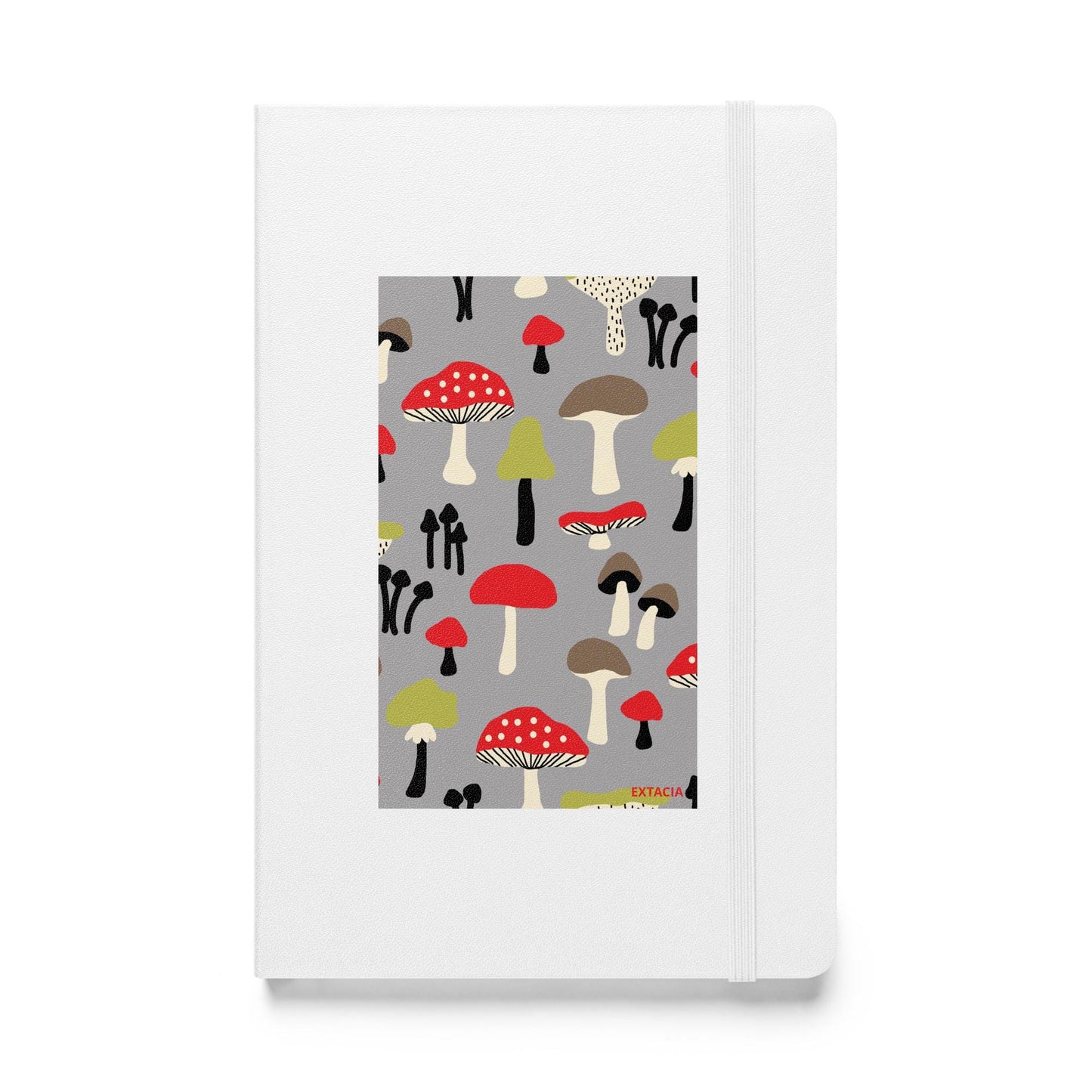 Carnet à couverture rigide vue de face, design minimal - blanc - A5 – forêt des champignons