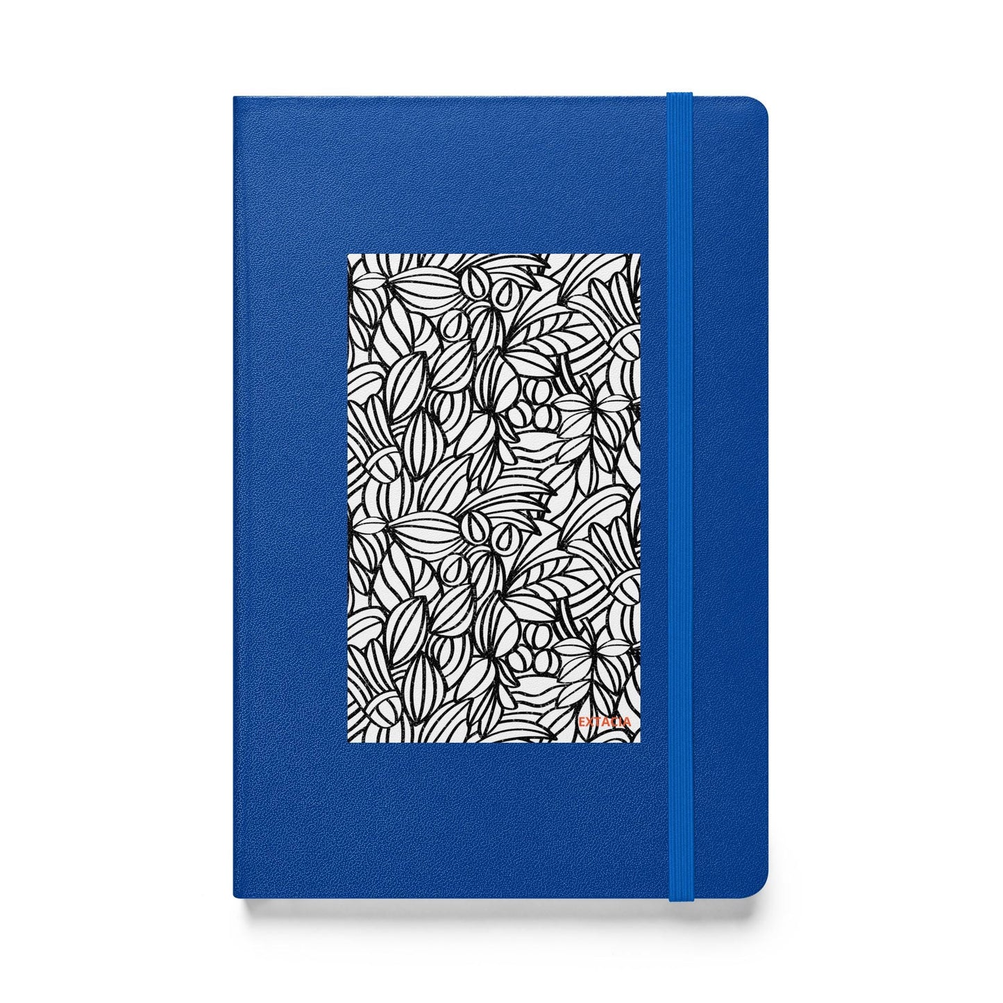 Carnet à couverture rigide vue de face, design minimal - bleu - A5 – Nature dense - blanc et noir