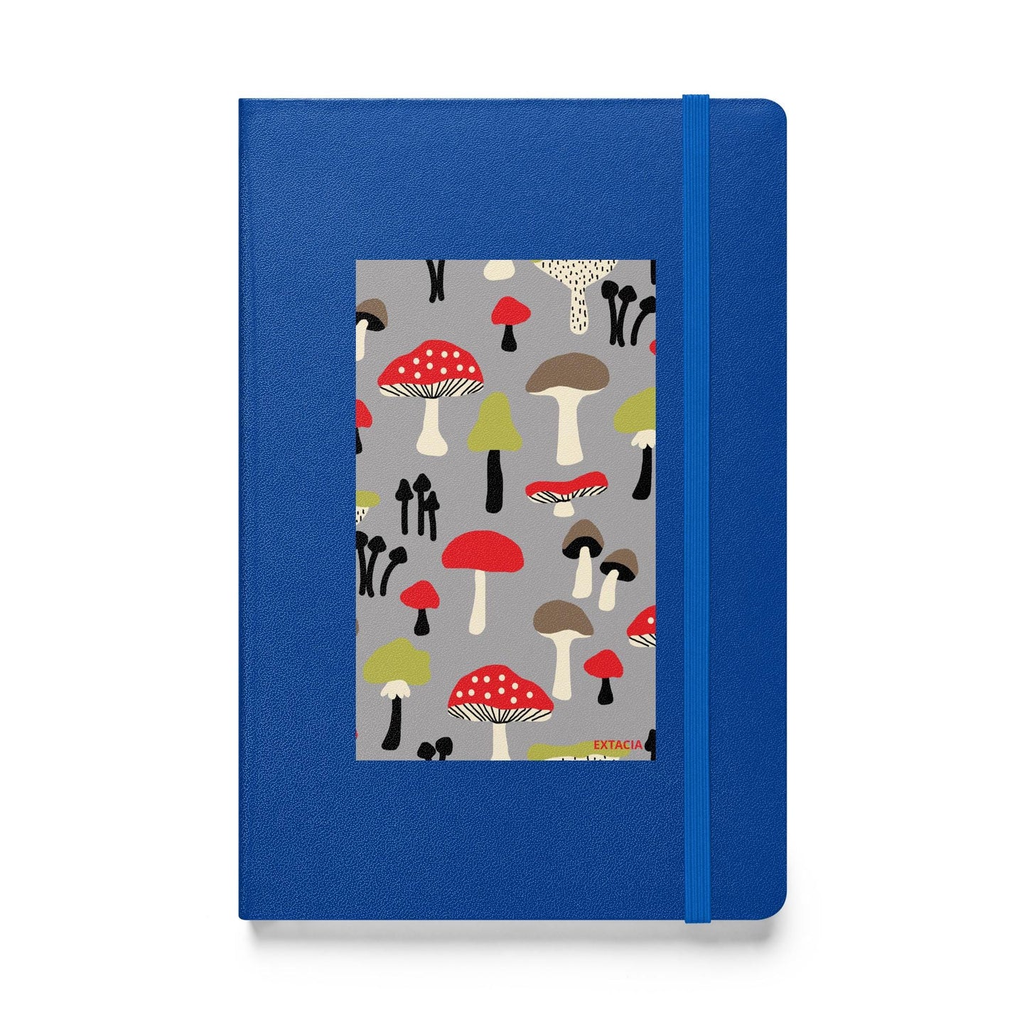 Carnet à couverture rigide vue de face, design minimal - bleu - A5 – forêt des champignons
