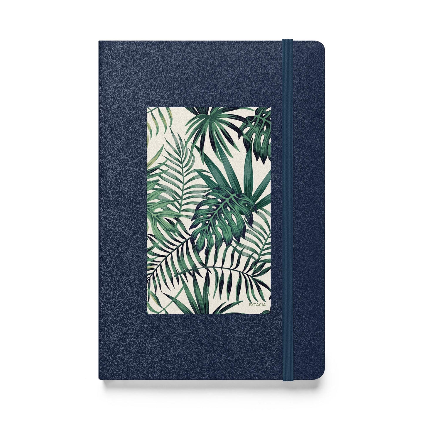Carnet à couverture rigide vue de face, design minimal - bleu marine - A5 – Nature tropicale - plante