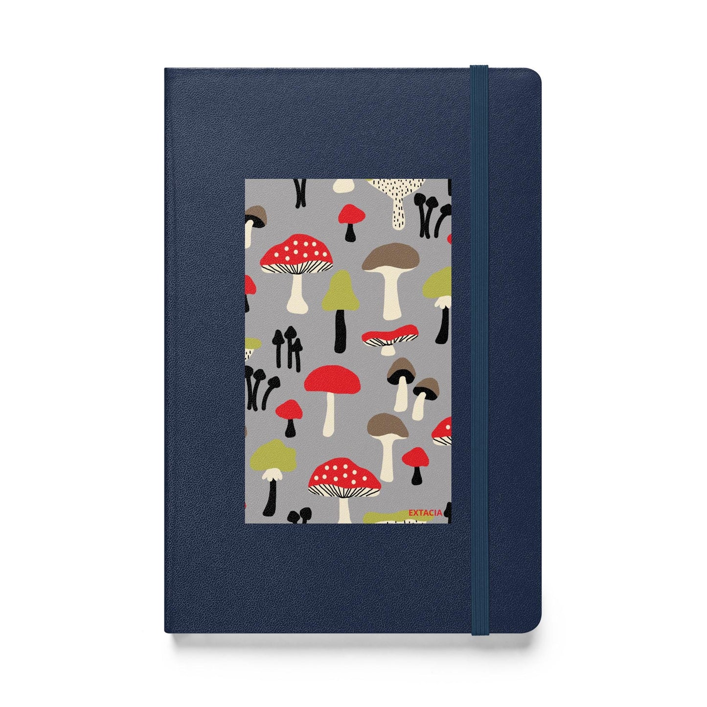 Carnet à couverture rigide vue de face, design minimal - bleu marine - A5 – forêt des champignons