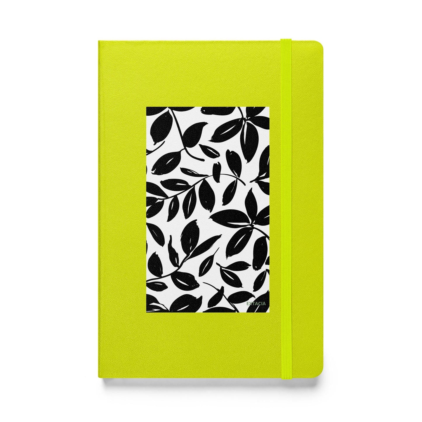 Carnet à couverture rigide vue de face, design minimal - citron - A5 – jardin blanc et noir