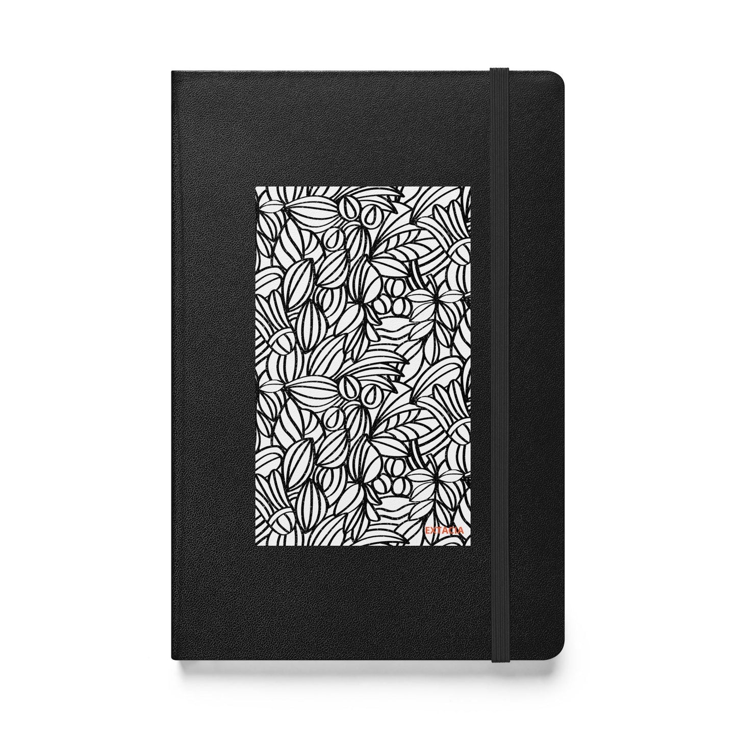 Carnet à couverture rigide vue de face, design minimal - noir - A5 – Nature dense - blanc et noir