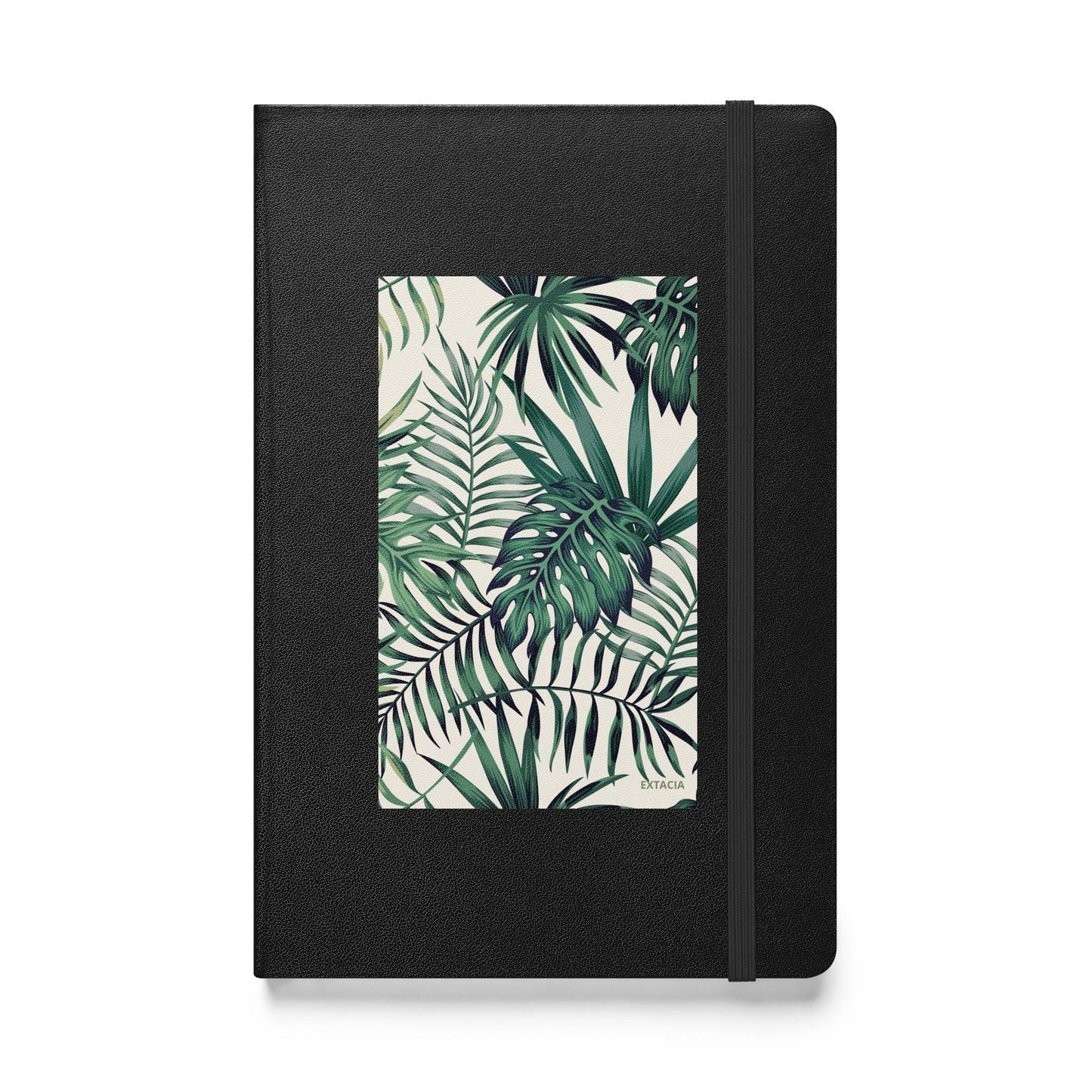 Carnet à couverture rigide vue de face, design minimal - noir - A5 – Nature tropicale - plante