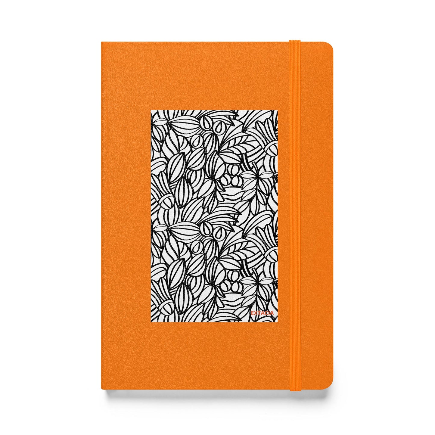 Carnet à couverture rigide vue de face, design minimal - orange - A5 – Nature dense - blanc et noir