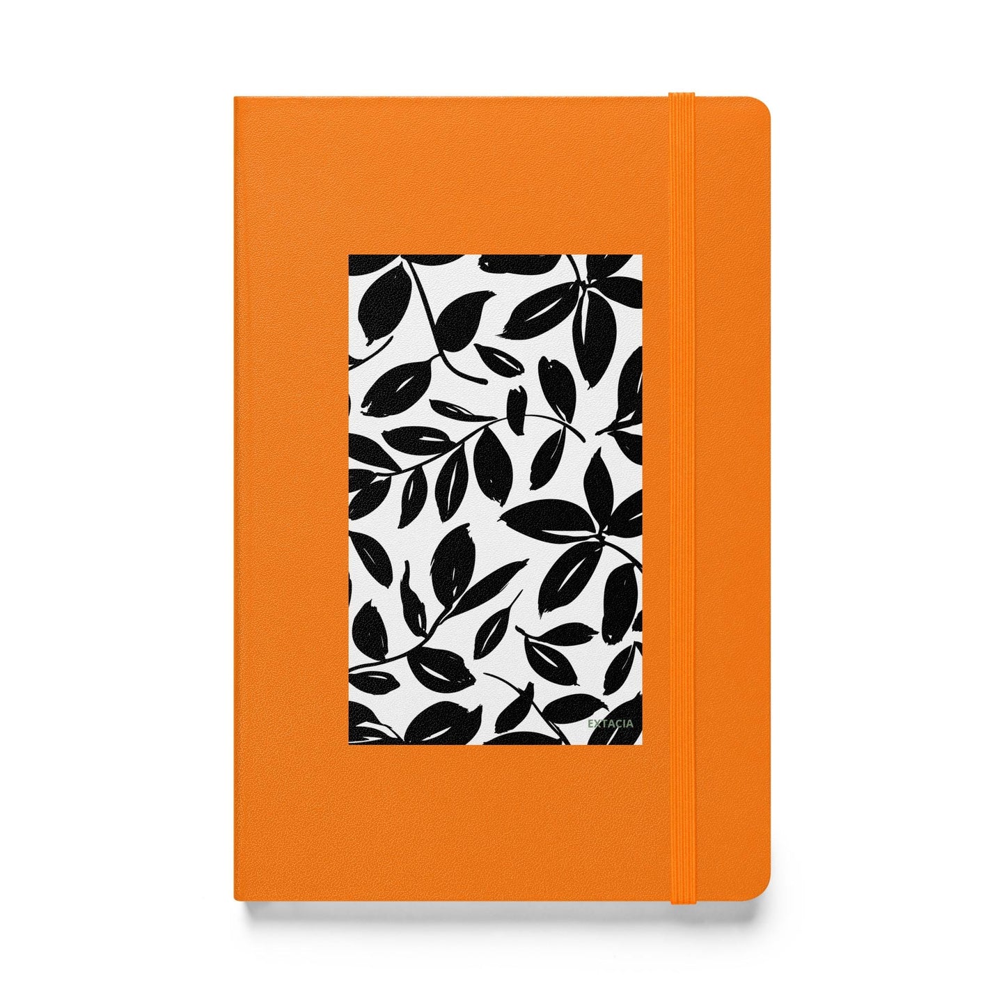 Carnet à couverture rigide vue de face, design minimal - orange - A5 – jardin blanc et noir